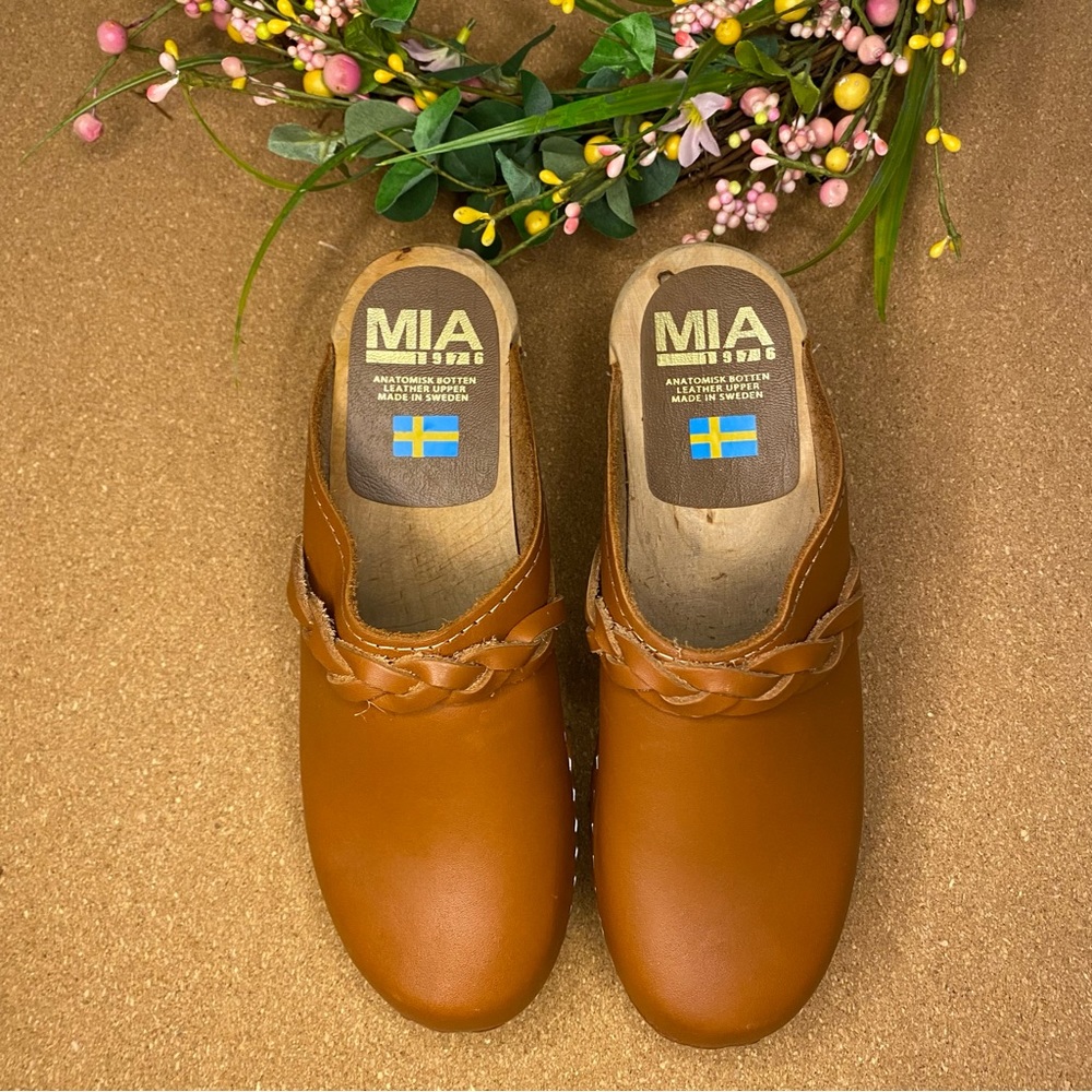 Free People Clog Heels Mia Elsa Luggage Slip-On Size 37 New